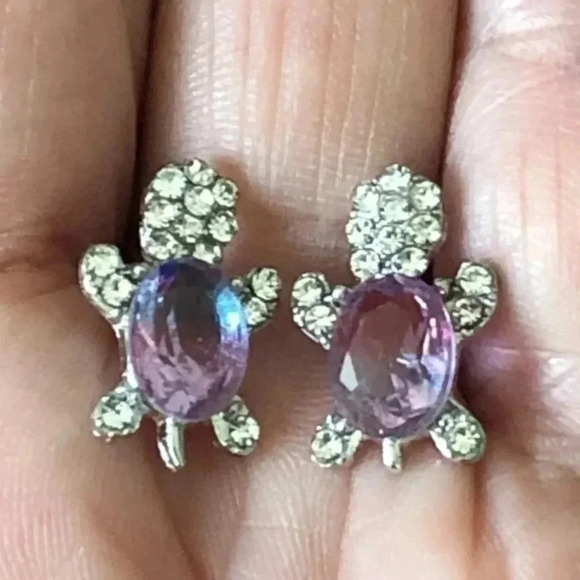 Pink & Blue Crystal Stainless Steel Turtle Tortoise Necklace Earring Set NWT - Picture 4 of 4